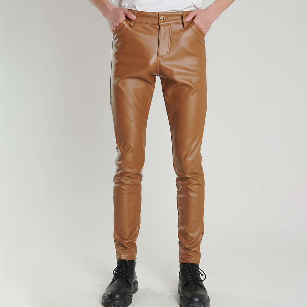 Motorcycle Gear Mens - Męskie spodnie skórzane Skinny Fit Elastyczne